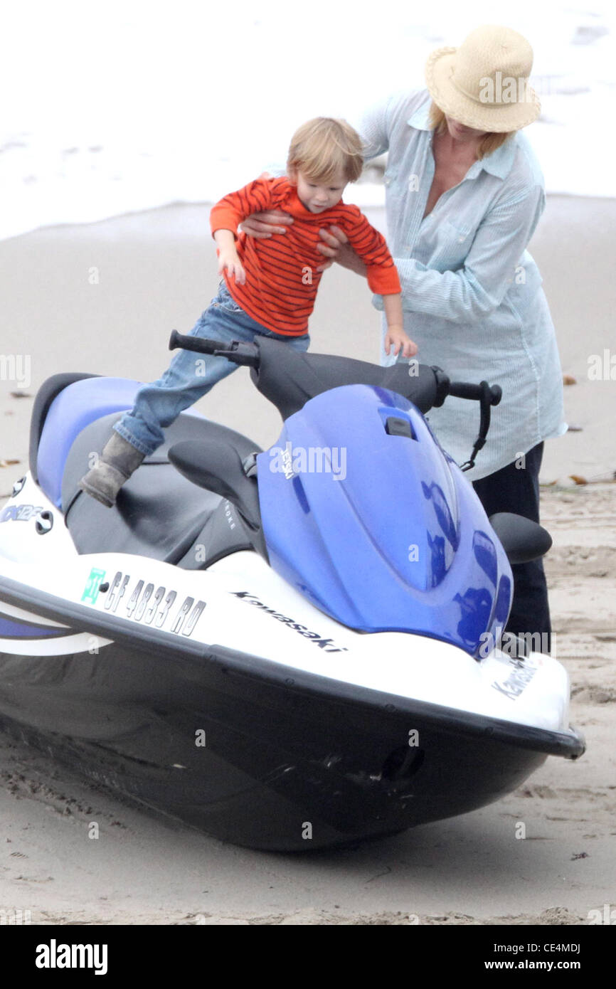 Jenna Elfman and Story Elias Elfman on a jet ski Jenna Elfman plays