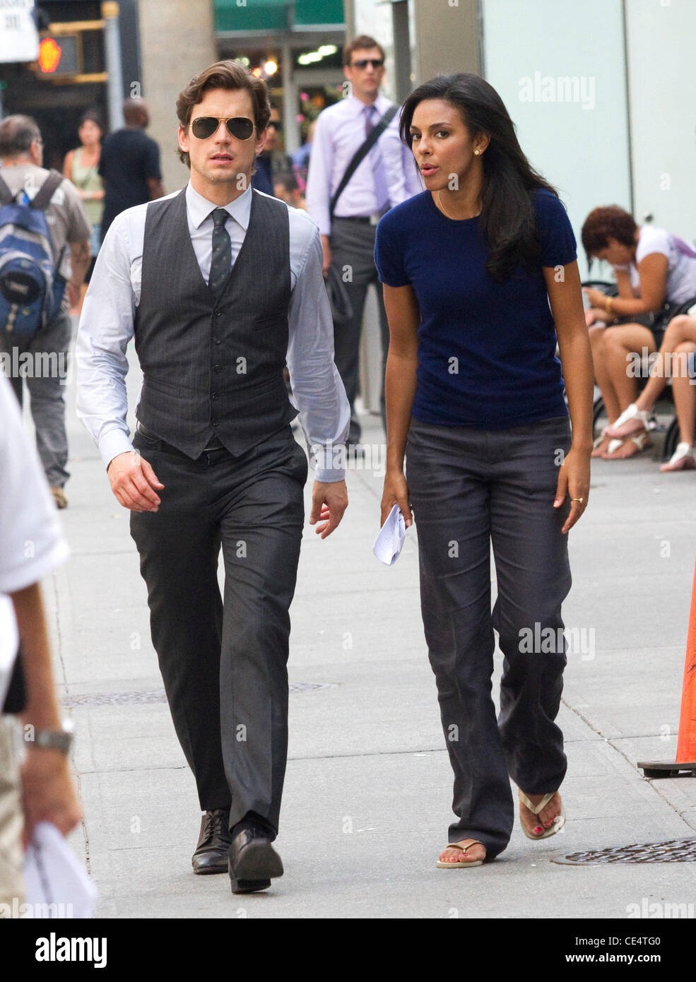 Matthew Bomer and Marsha Thomason are on location shooting  the third season of USA Network's television series 'White Collar'. New York City, USA - 17.08.10 Stock Photo