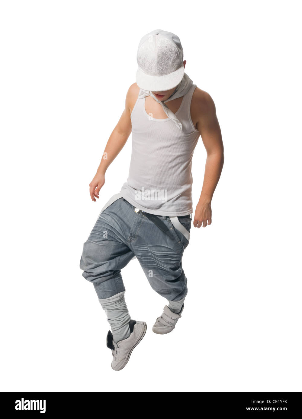 Cool young hip-hop dancer on white background Stock Photo - Alamy