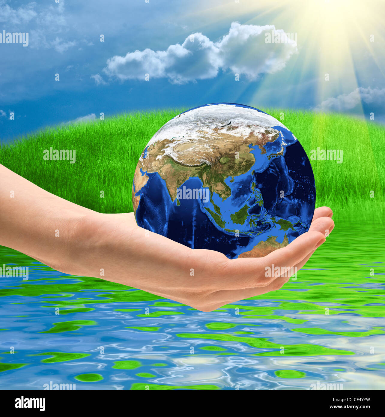 Take Care The World Concept On A Summer Nature Background Stock Photo Alamy