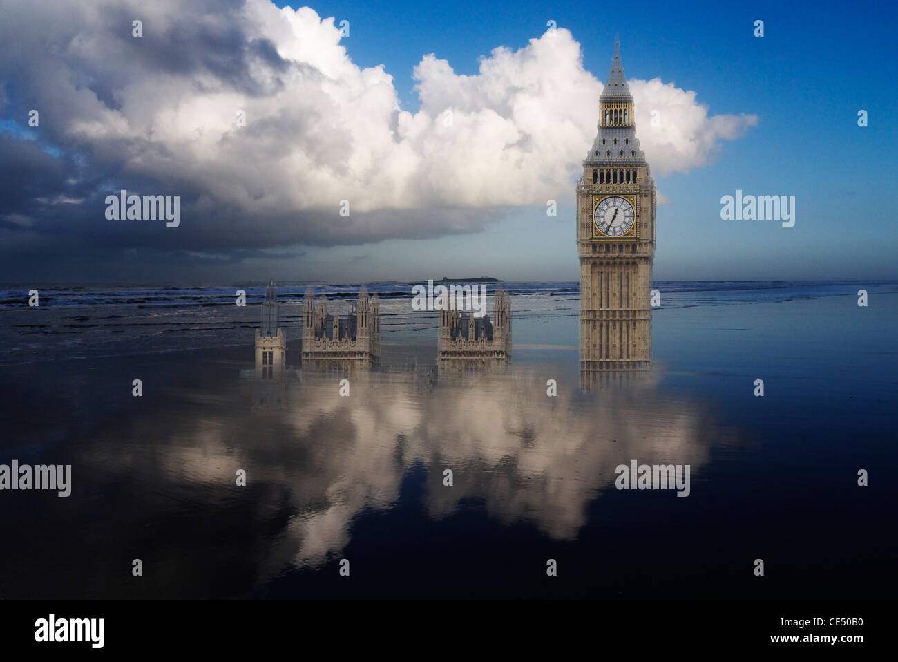 The place of Westminster in a flooded landscape Stock Photo Alamy
