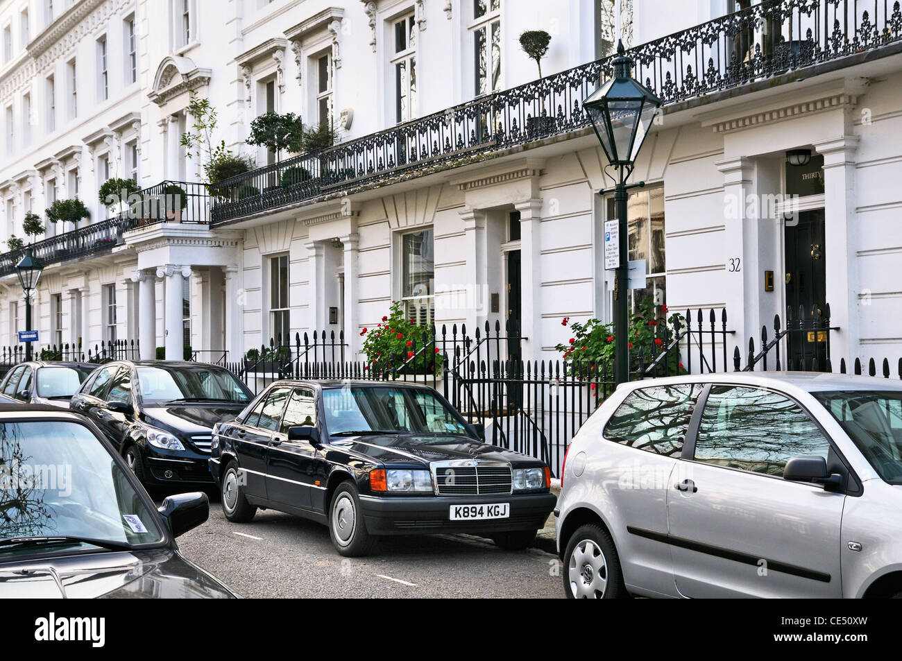 Elegant terraced houses in Wellington Square, Chelsea, London, SW3, UK Stock Photo