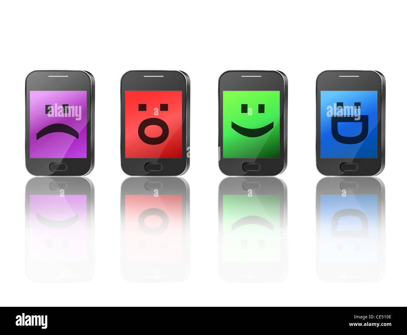 Illustration of four communication devices arranged over white Stock