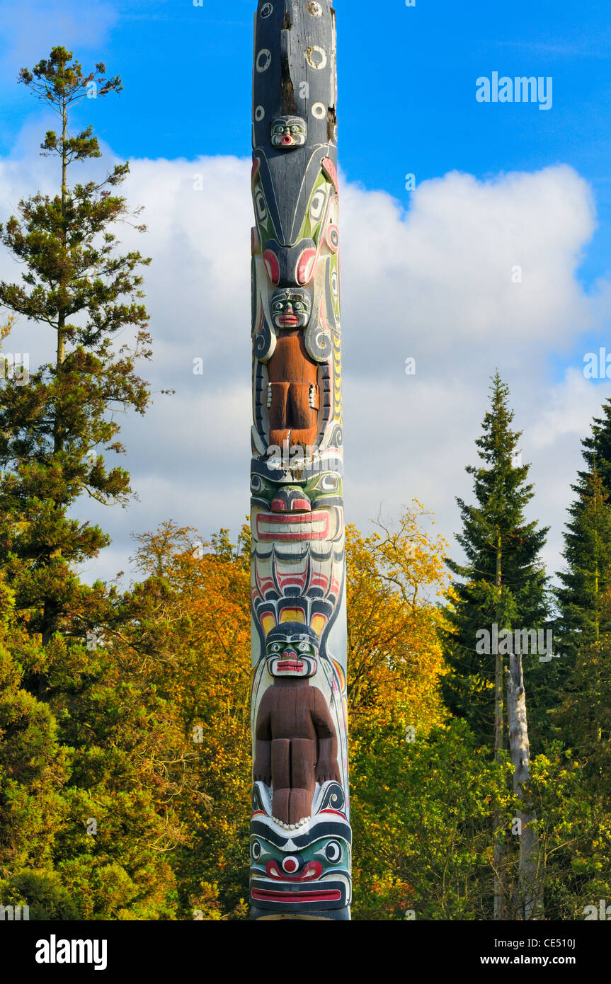 Totem pole in Windsor Great Park, Virginia Water, Surrey, UK Stock Photo