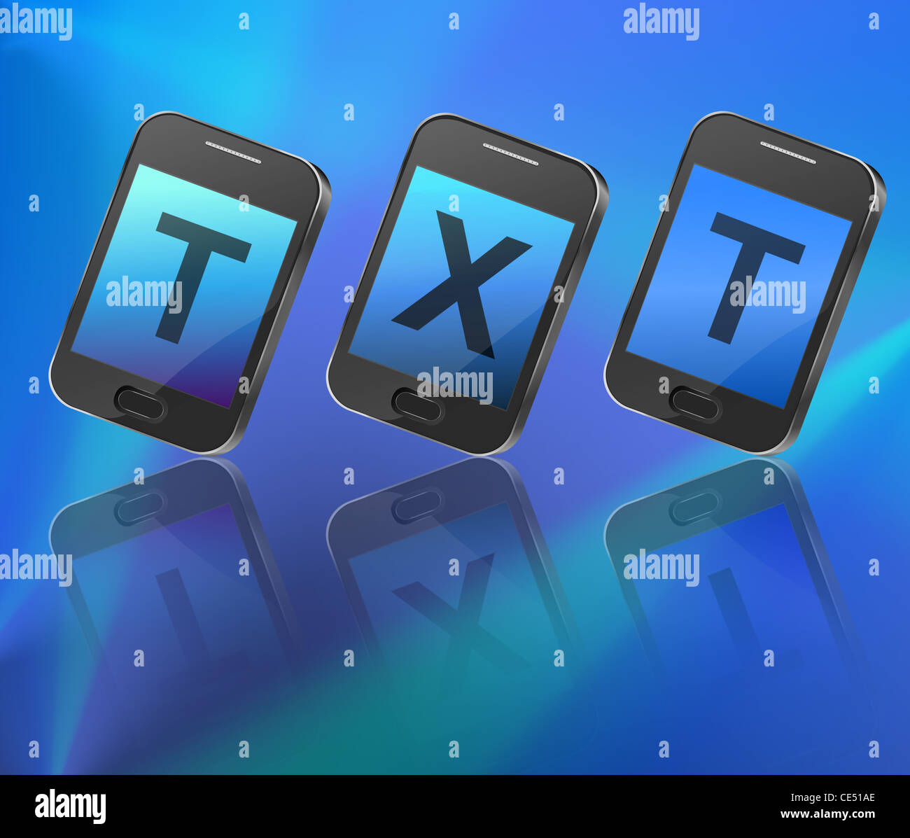 Illustration depicting three illuminated communication devices with