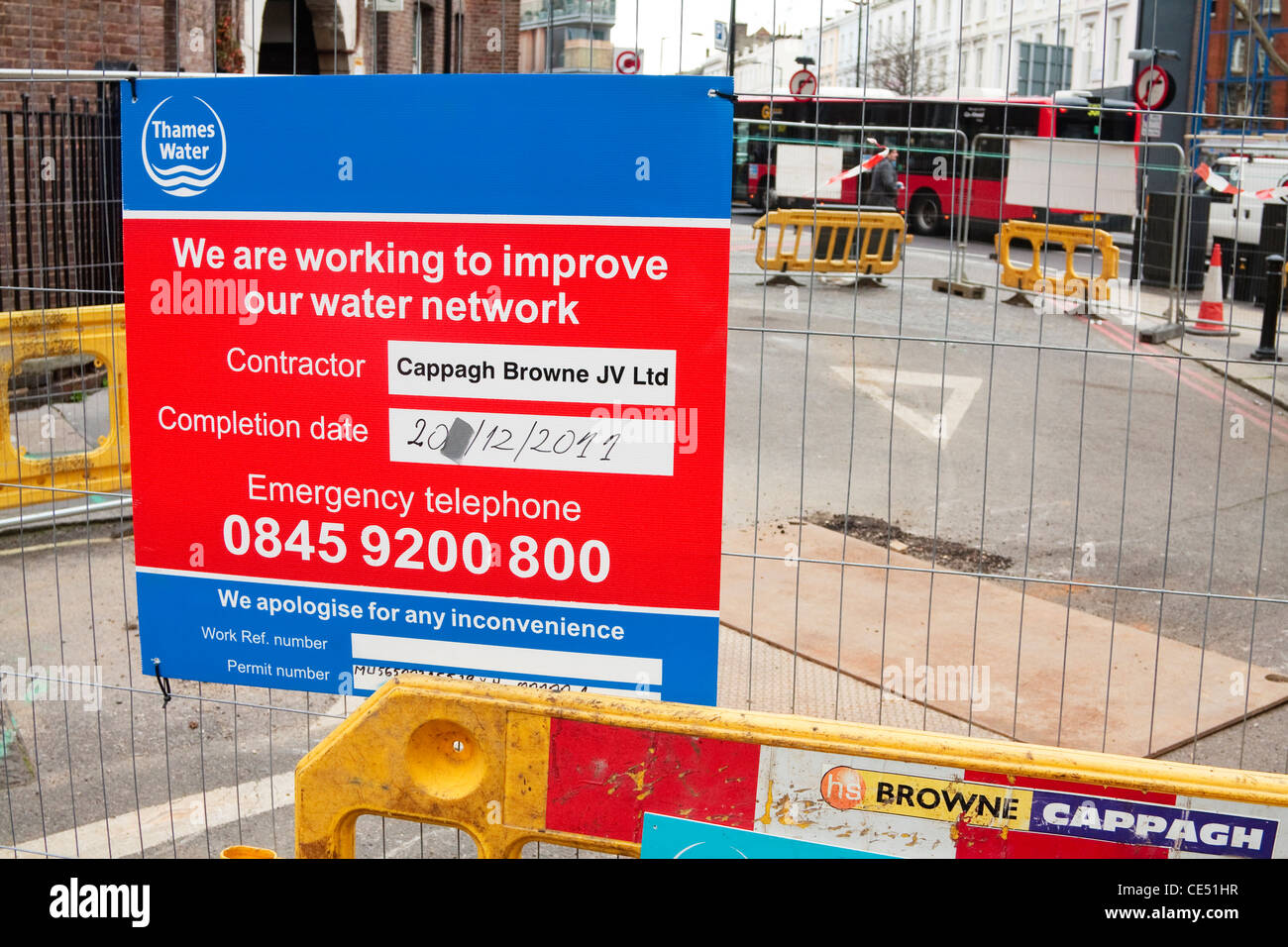 Thames Water maintenance works that have run over time Stock Photo