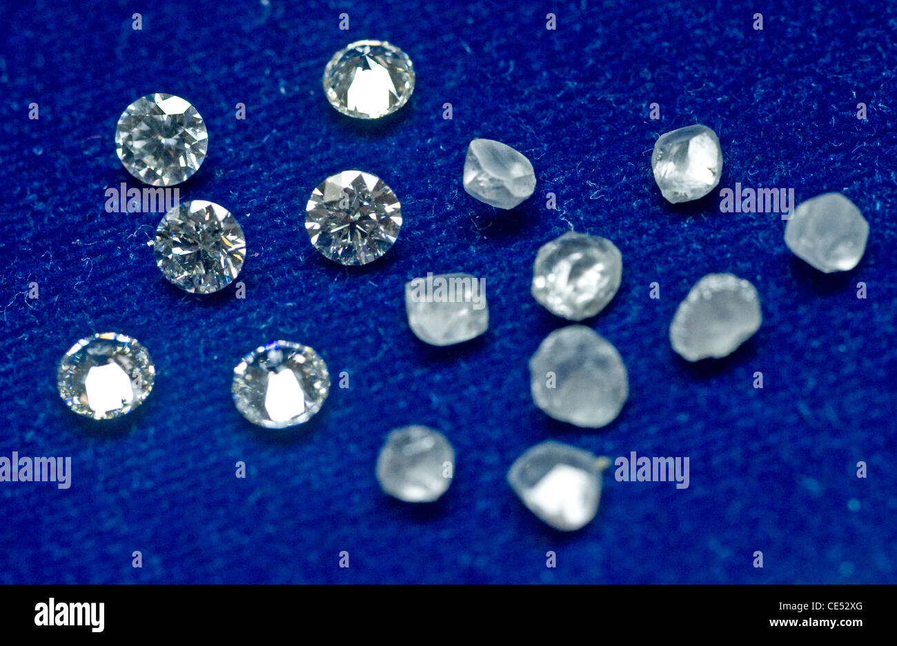 rough and polished diamonds prepared in India Stock Photo
