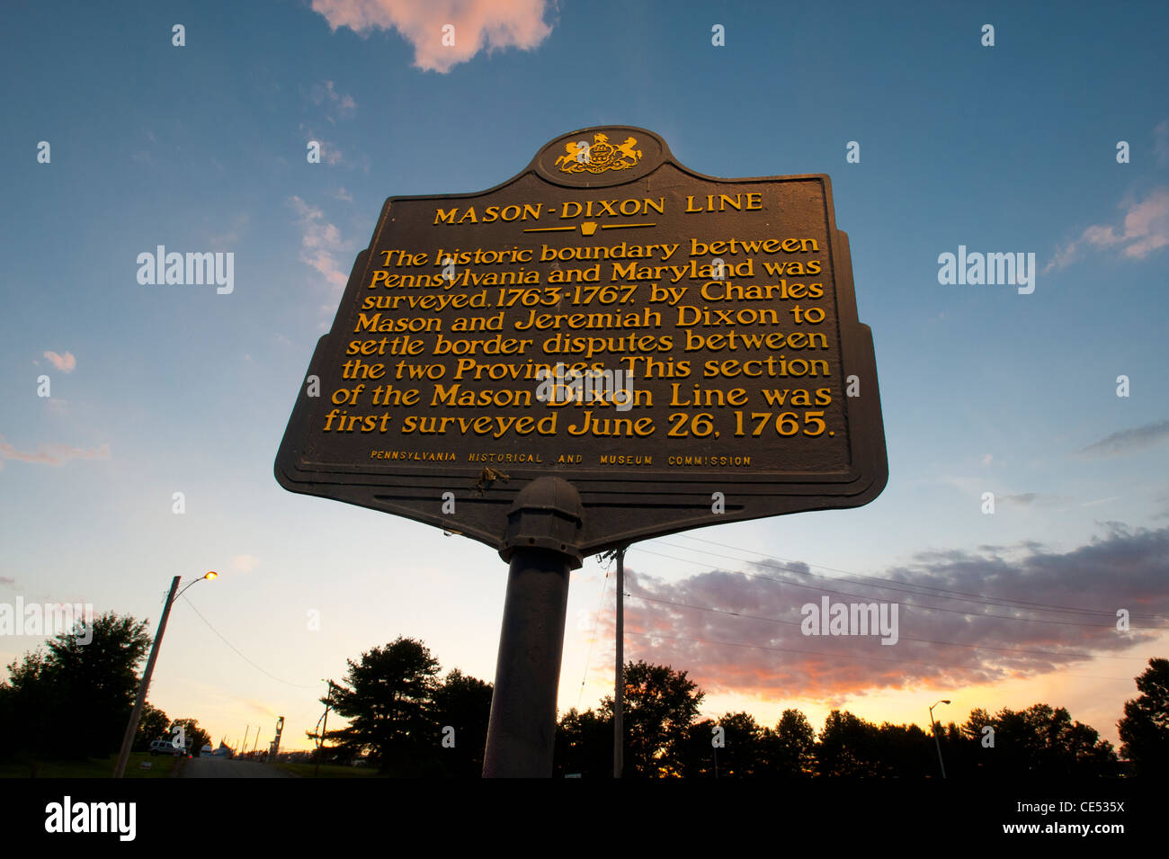 Mason Dixon Line sign marker Stock Photo