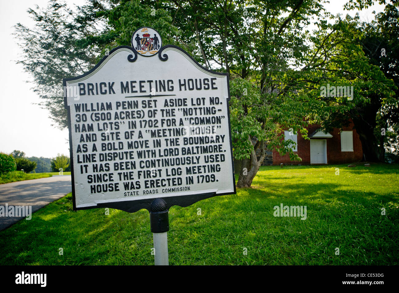 Mason Dixon line signage of Brick Meeting House, Cecil County Stock Photo