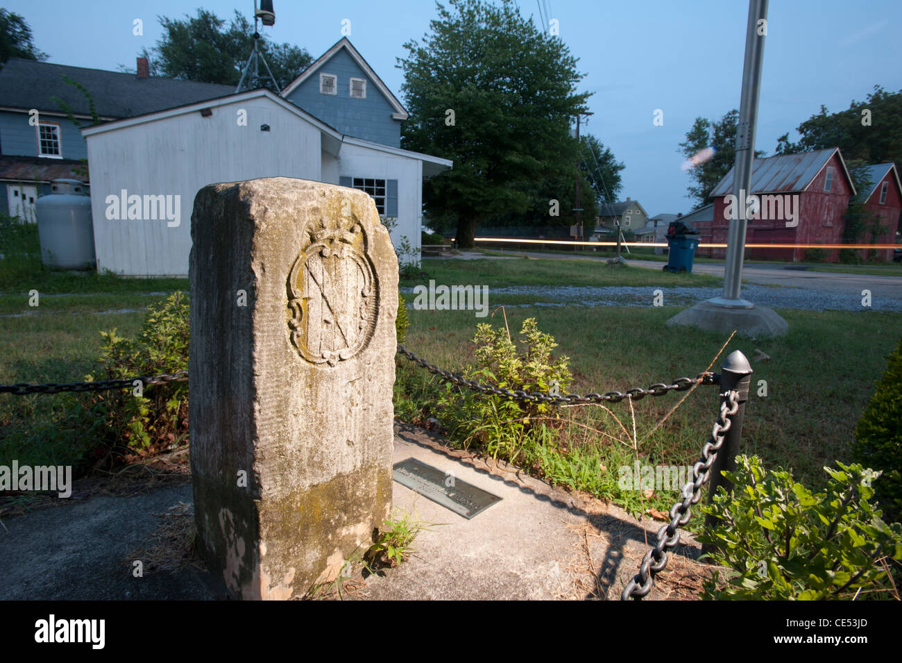 Mason Dixon crownstone on Crownstone Road in Marydel MD/DE Stock Photo