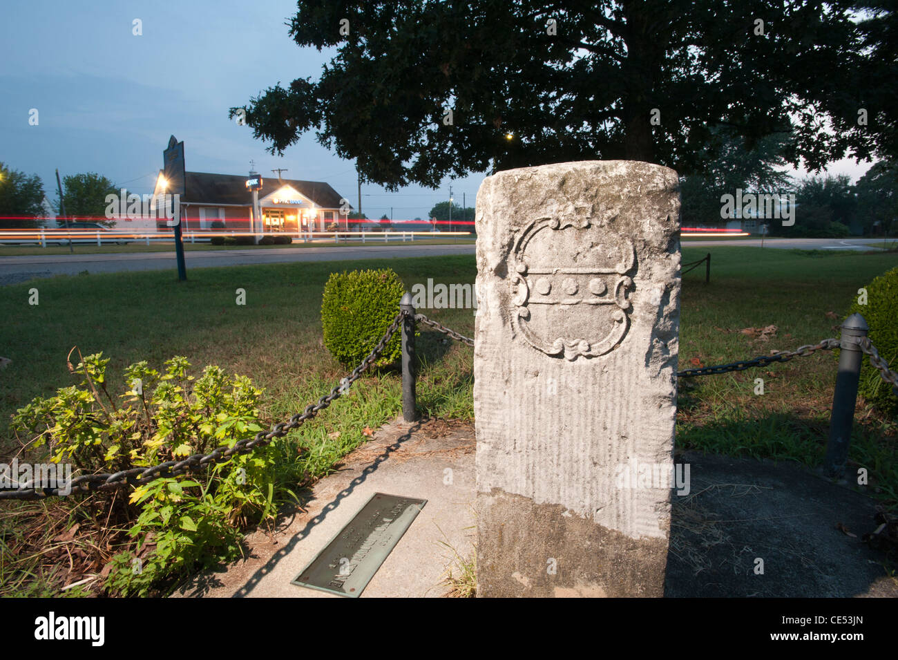 Mason Dixon crownstone on Crownstone Road in Marydel MD/DE Stock Photo