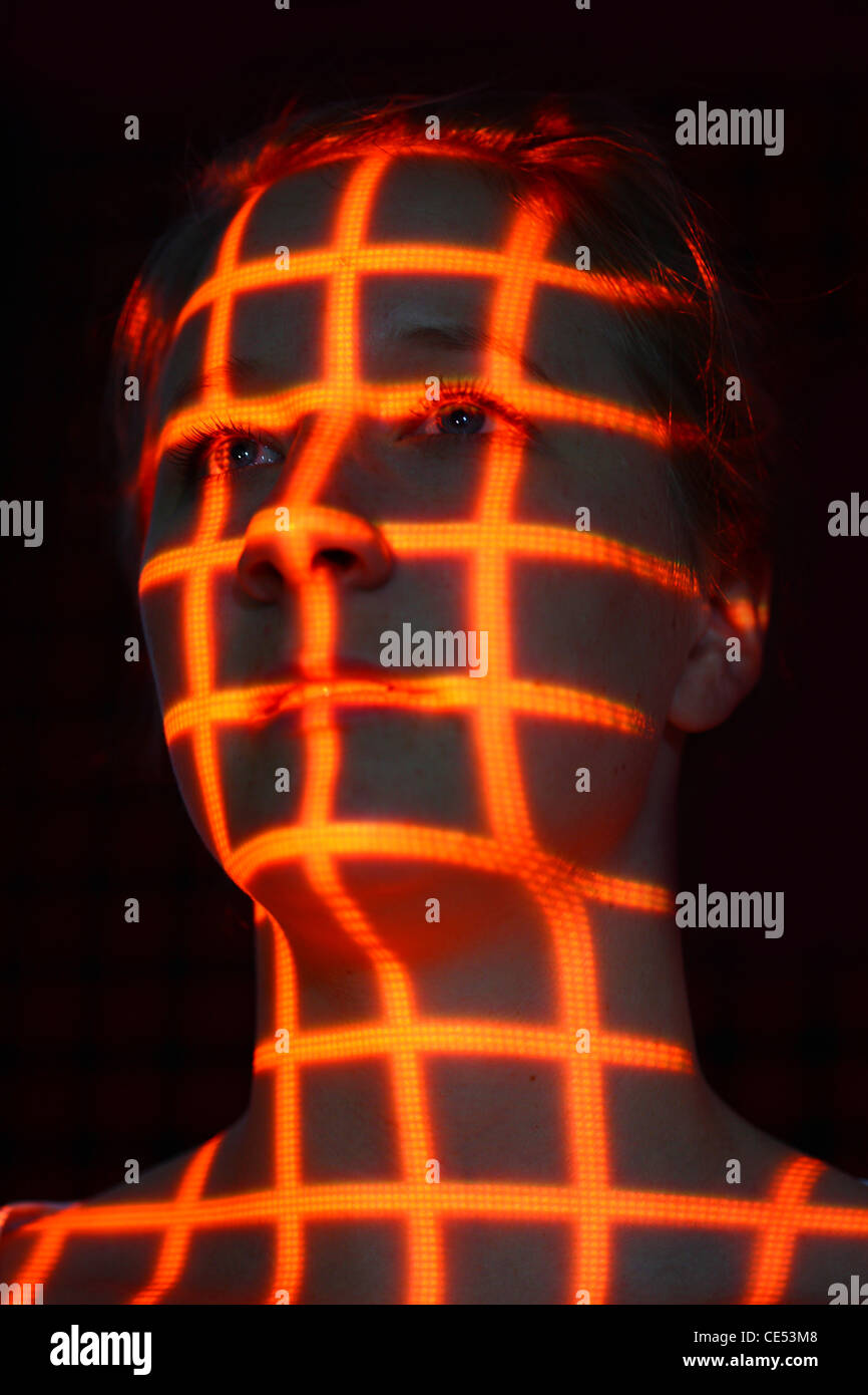 Biometric, symbol photo. Automatic face detection, by a laser scanner ...