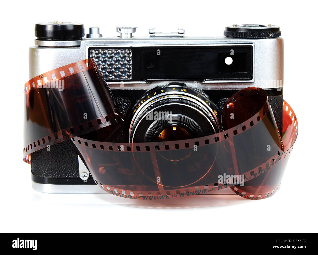 old retro photo camera and film isolated on white background Stock ...