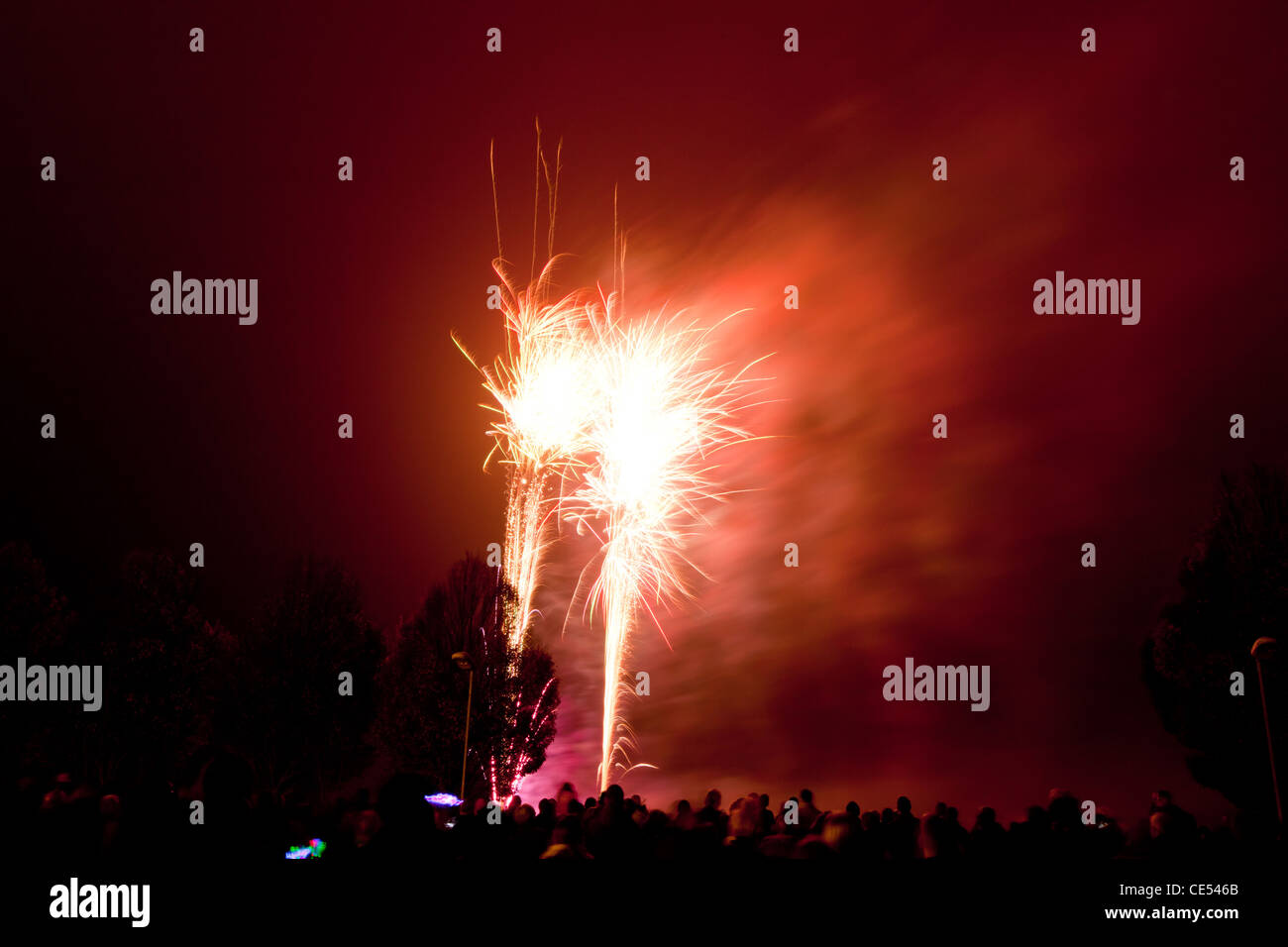 Fireworks on bonfire night, Long Stratton, Norfolk, England Stock Photo ...