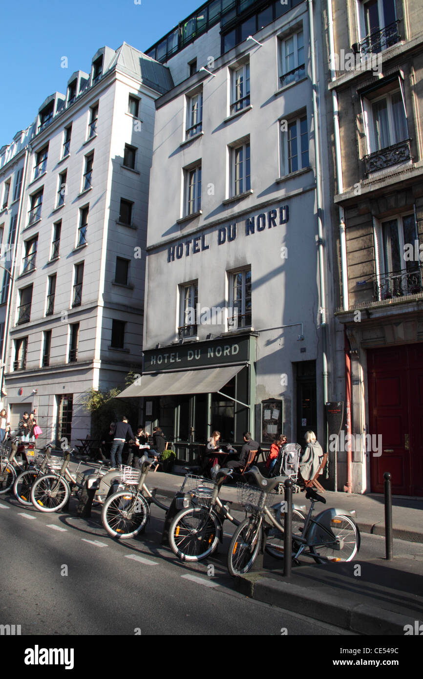 Hotel du Nord cafe-restaurant, 102 quay de Jemmapes, on the banks of Canal Saint Martin, Paris, France Stock Photo