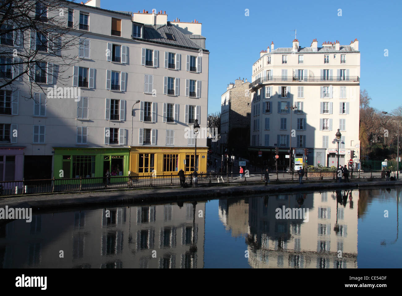 Clothing Shops, Quay Valmy, Canal Saint Martin, Paris, France Stock Photo