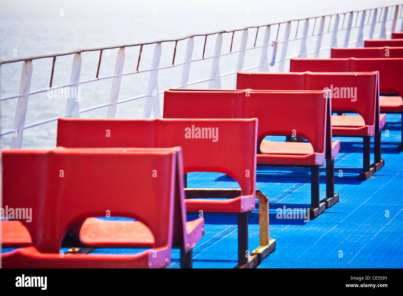 An abstract pattern picture of empty seats on a ferry boat. Stock Photo