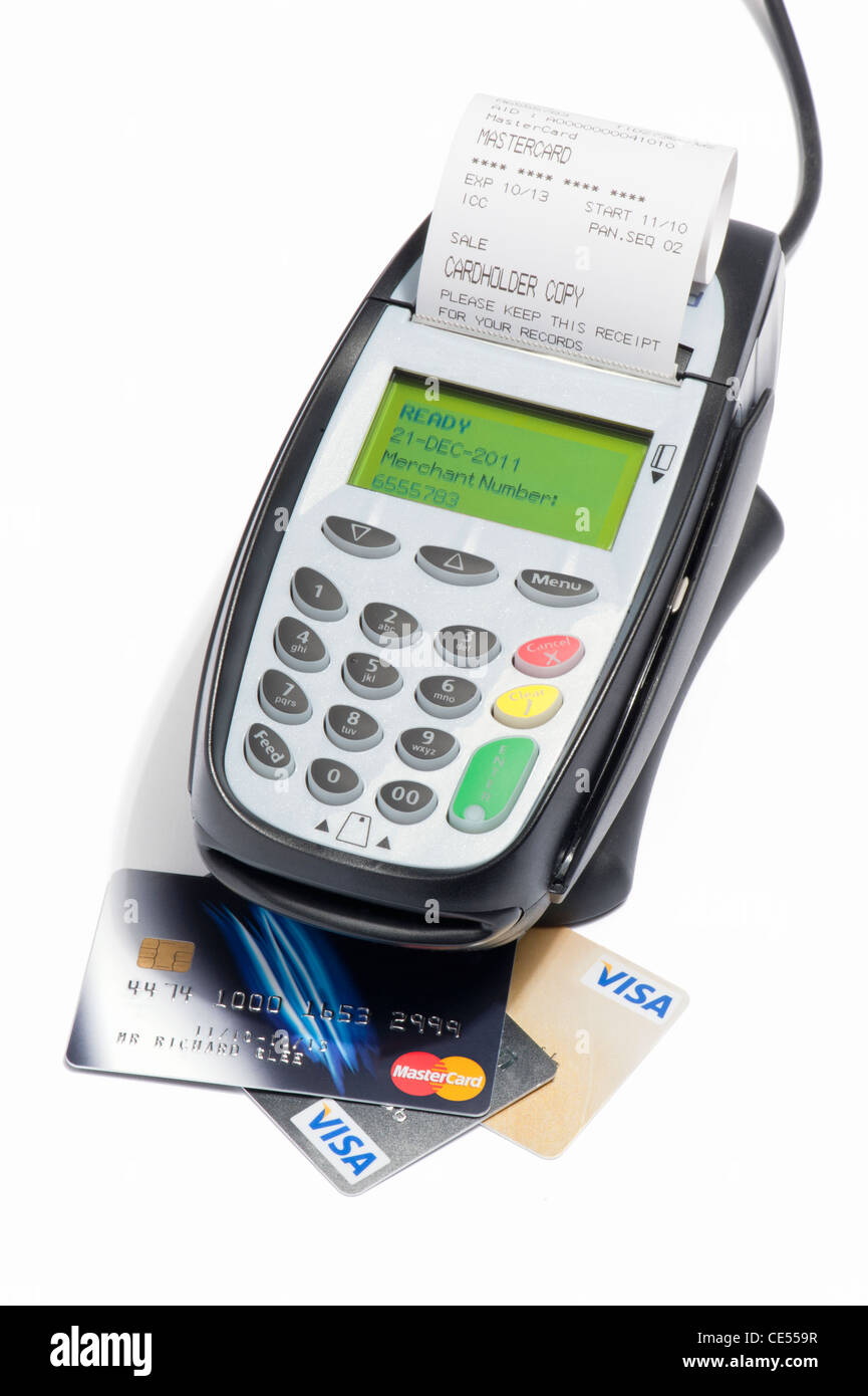 A credit card machine processing a payment Stock Photo