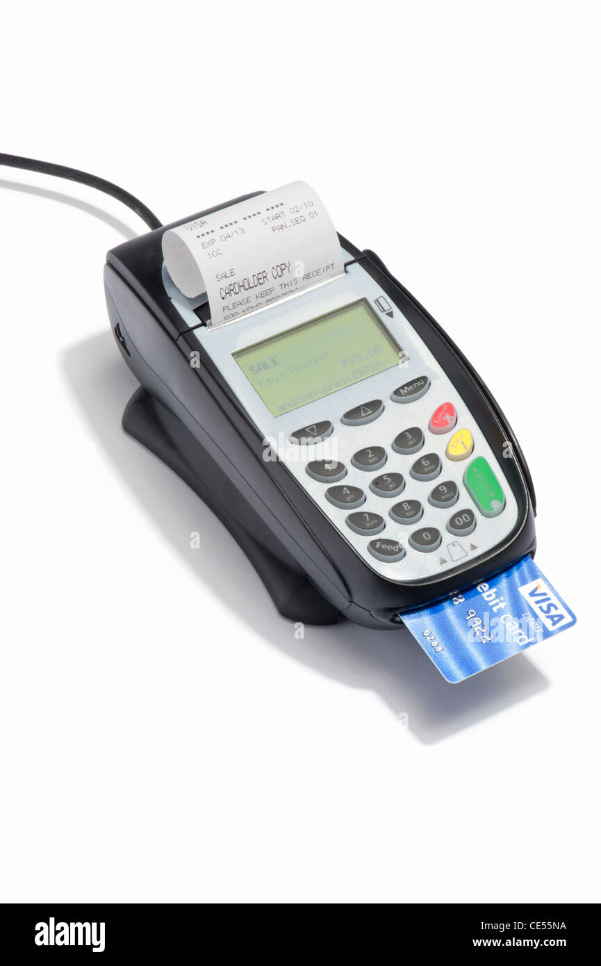 A credit card machine processing a visa payment Stock Photo