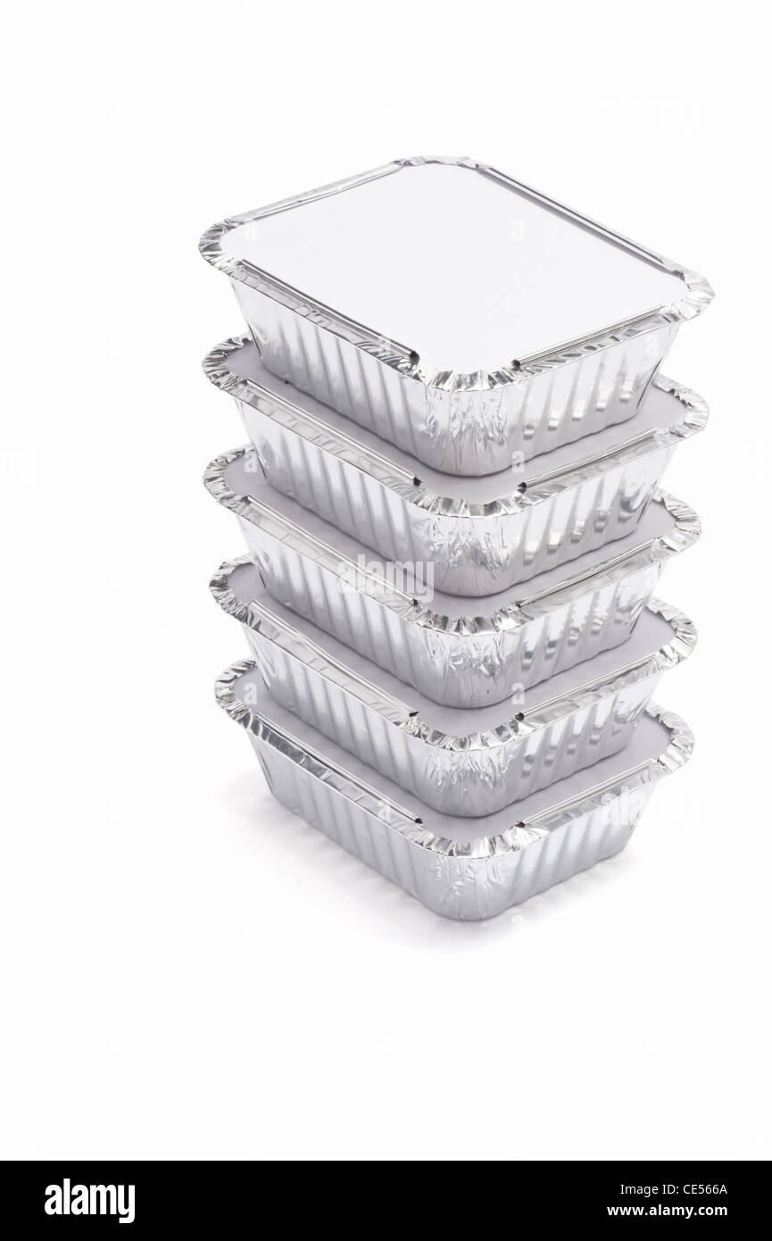 A stack of foil food containers Stock Photo