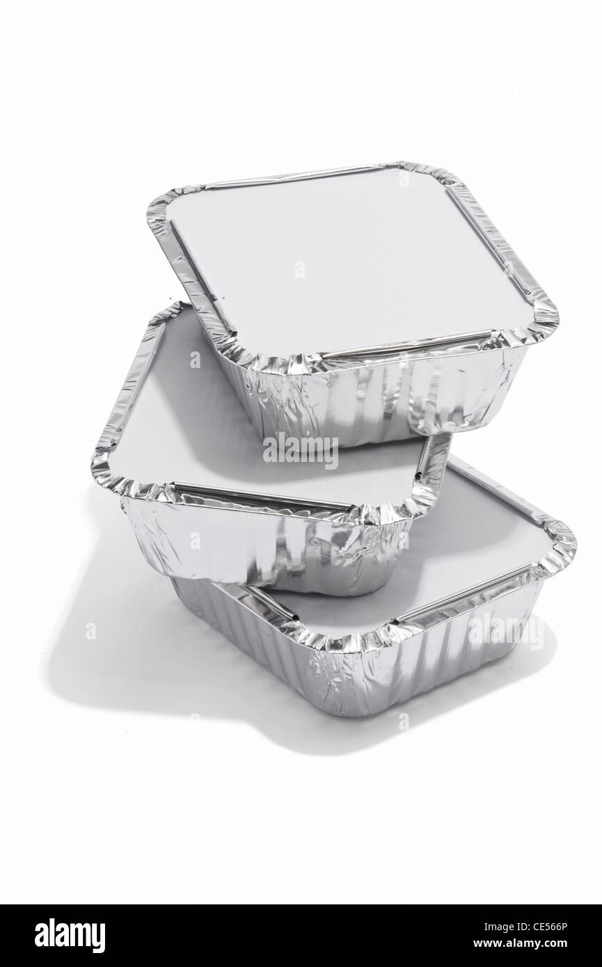 A stack of foil food containers Stock Photo