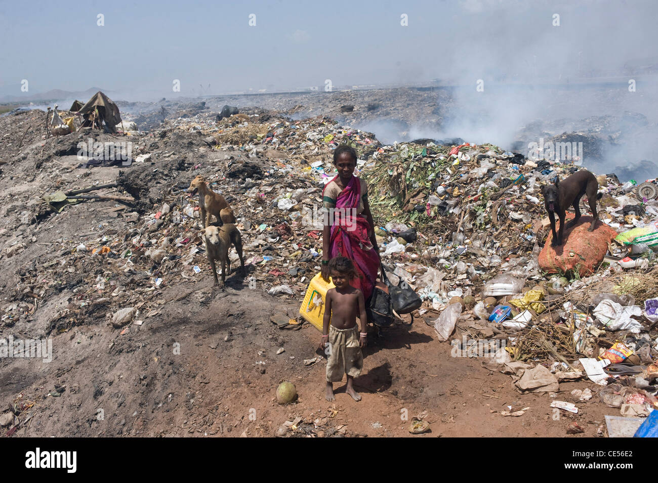 A family of rag pickers pictured on a dump in Virar situated on the