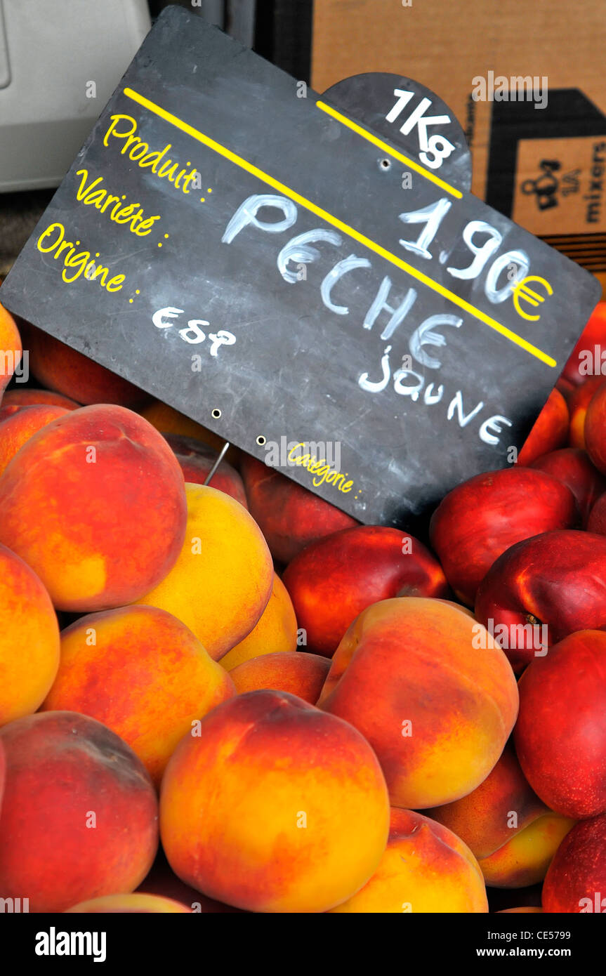 Peaches display market Toulon France French Riviera Mediterranean