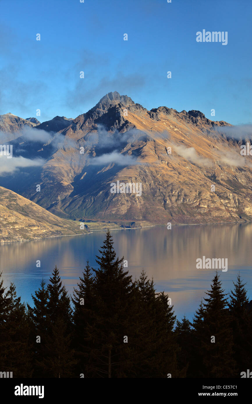 View of Lake Wakatipu as seen from Skyline in Queenstown, New Zealand Stock Photo