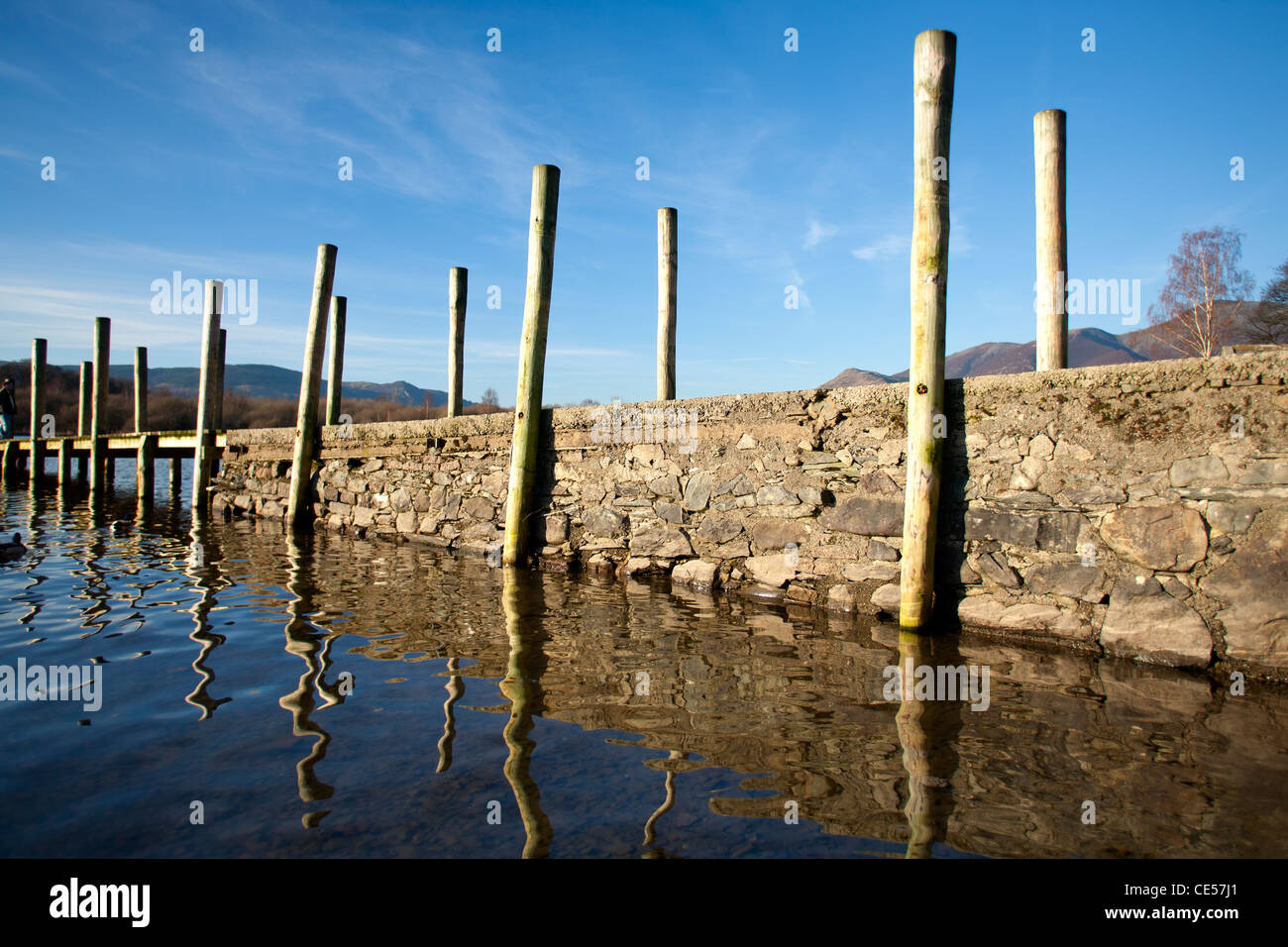 Ferry landing stage on Derwentwater near Keswick in the Lake District. Blue skies and clear water Stock Photo
