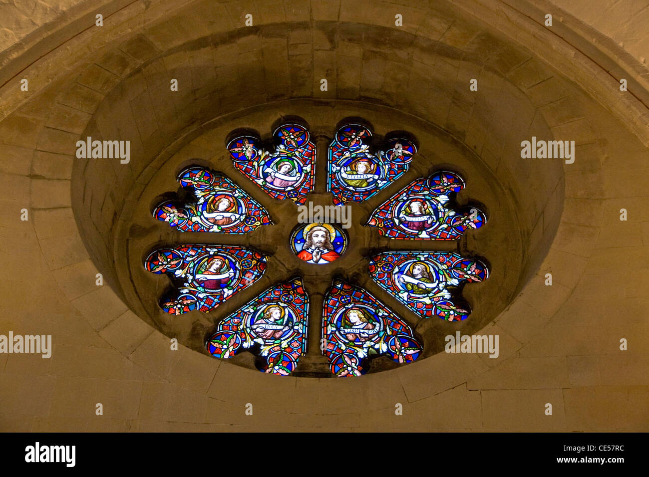 Circular stainedglass window in 1thcentury round Temple Church built