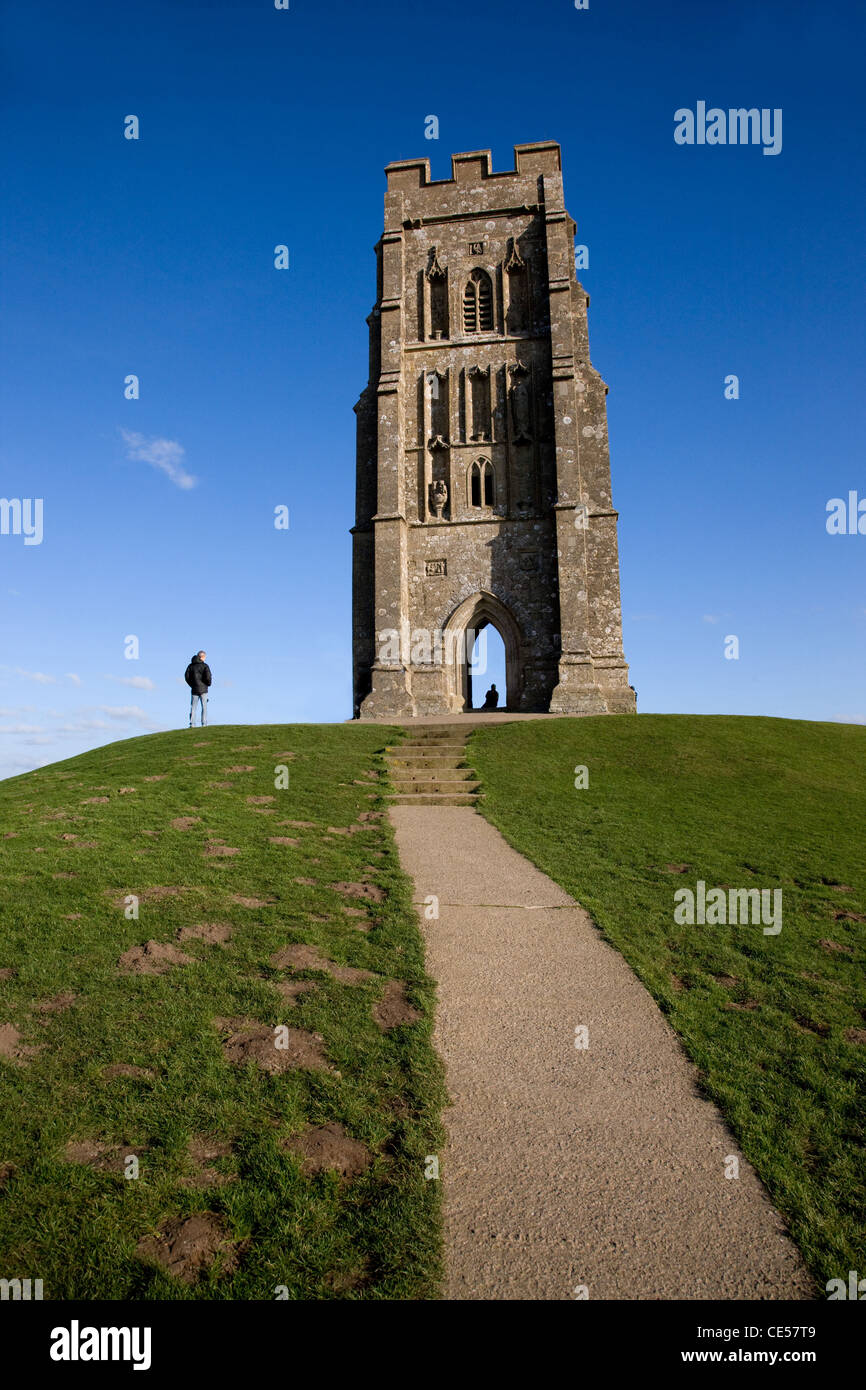 St Michael's Tower on Glastonbury Tor in Somerset UK Stock Photo