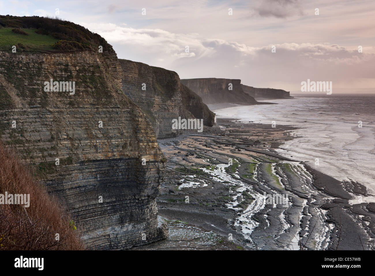 Dramatic cliffs along the Glamorgan Heritage Coast, South Wales, UK. Winter (December) 2011. Stock Photo