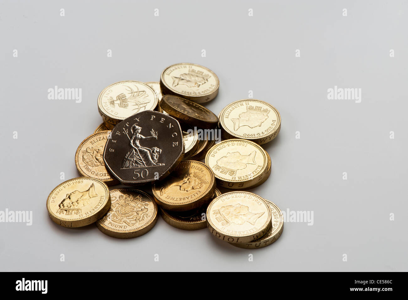 pound coins with 50p coin Stock Photo
