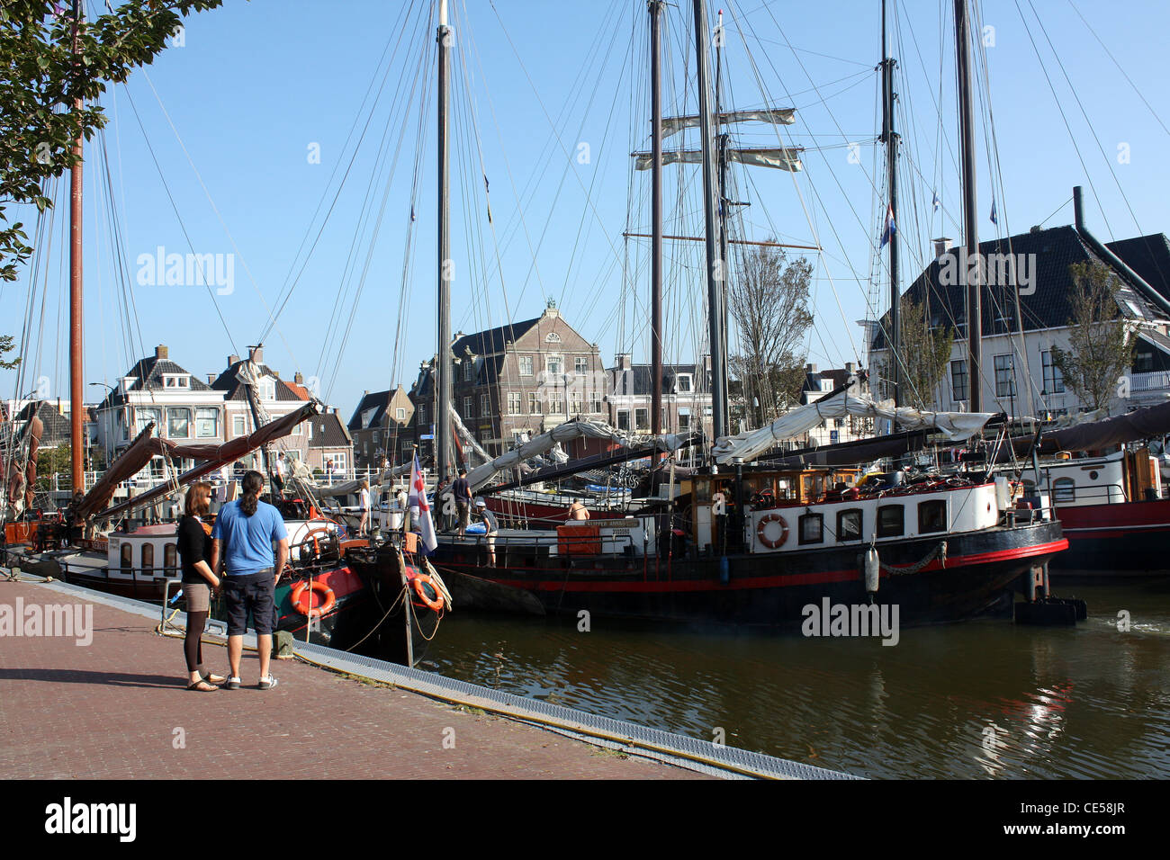the inner harbor of Harlingen in the Stock Photo Alamy