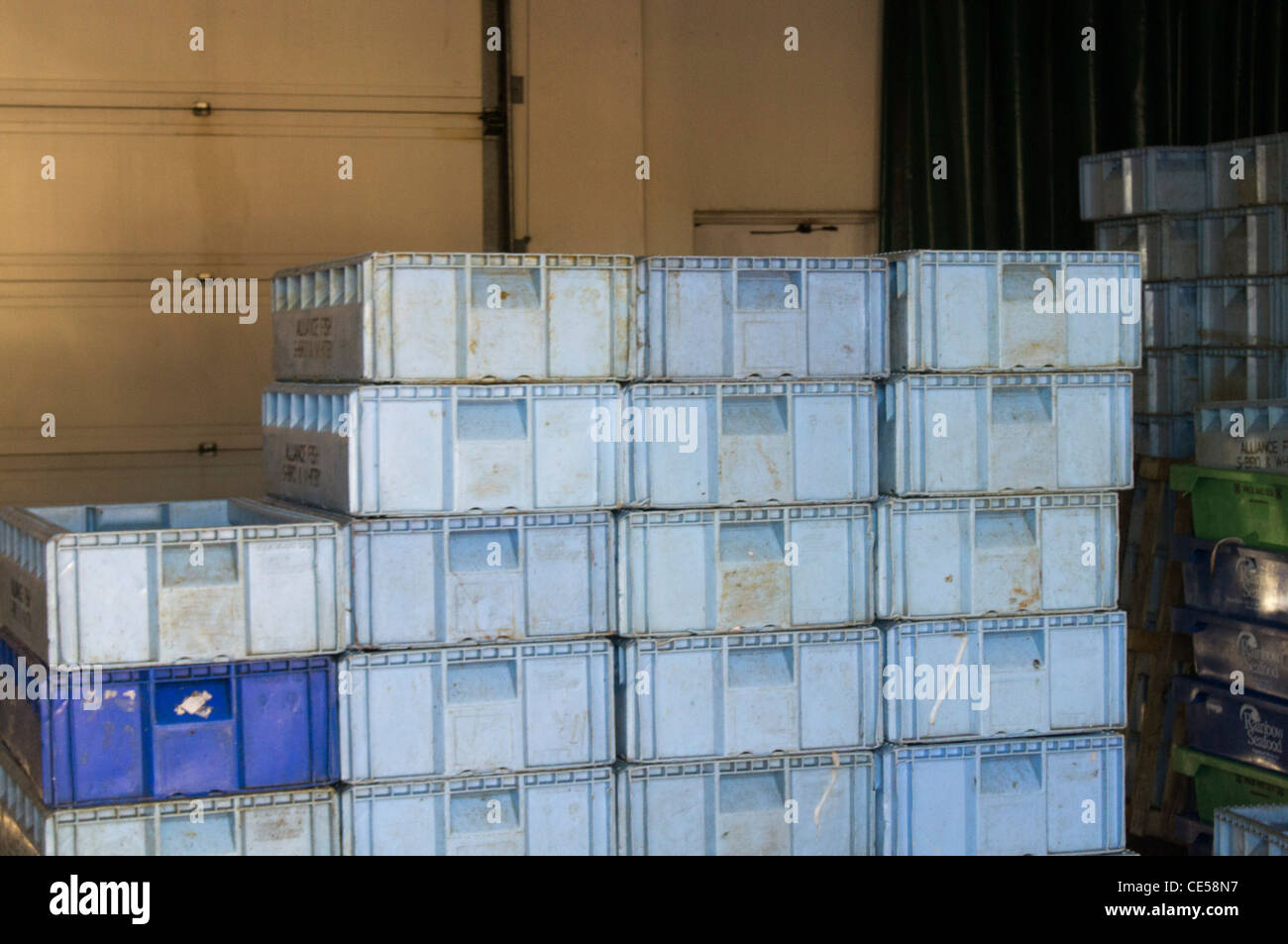 Plastic fish crates Stock Photo Alamy