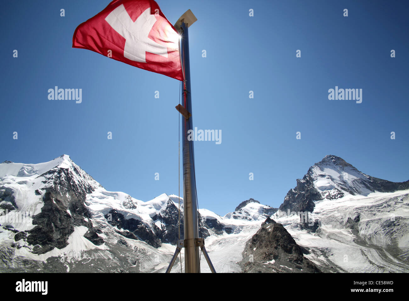 4000 meter mountains Obergabelhorn and Dent Blanche from the Grand Mountet hut, Alps, Switzerland, Europe Stock Photo