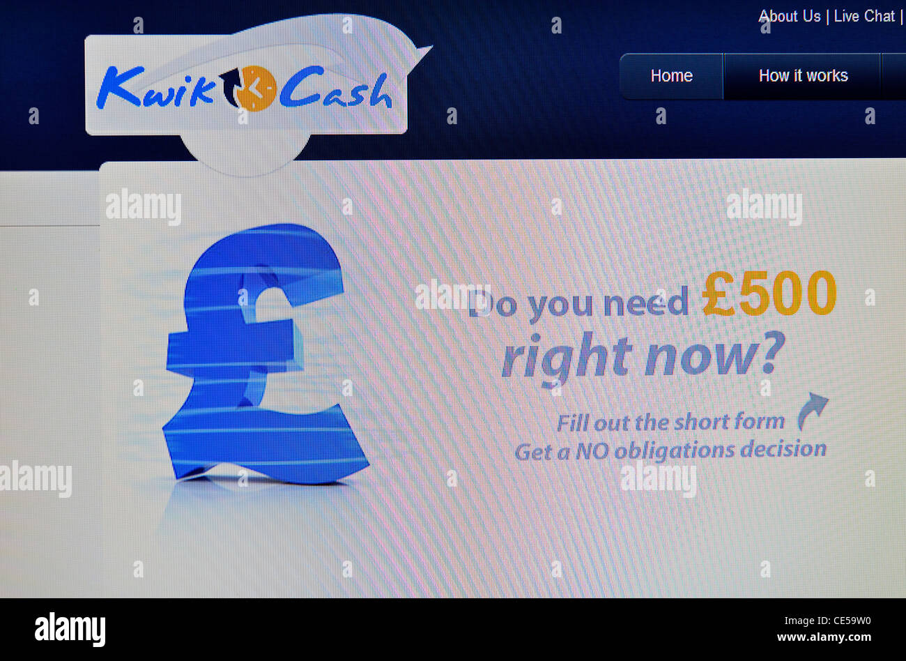 Kwik Cash.co.uk web site for cash loans Stock Photo