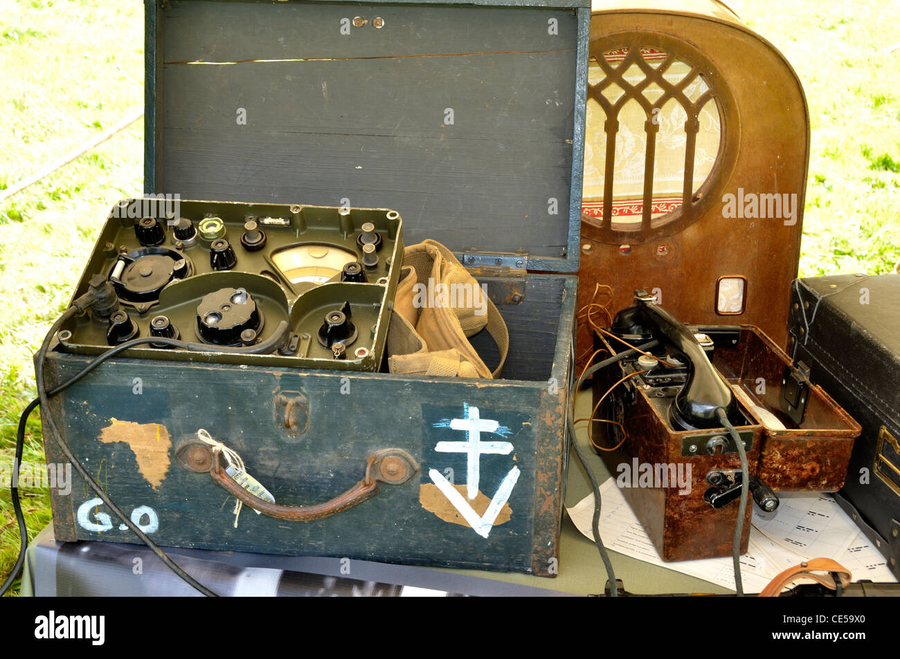 Scene reconstruction,  radio equipment used by the French Resistance during World War II. Stock Photo