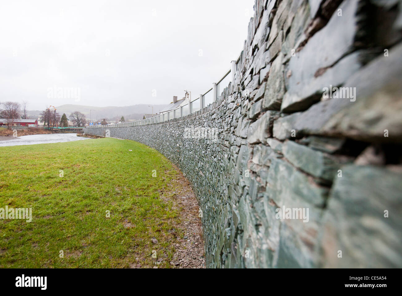 New flood defences being built in Keswick after the disastrous 2009 floods, Lake district, UK. Stock Photo