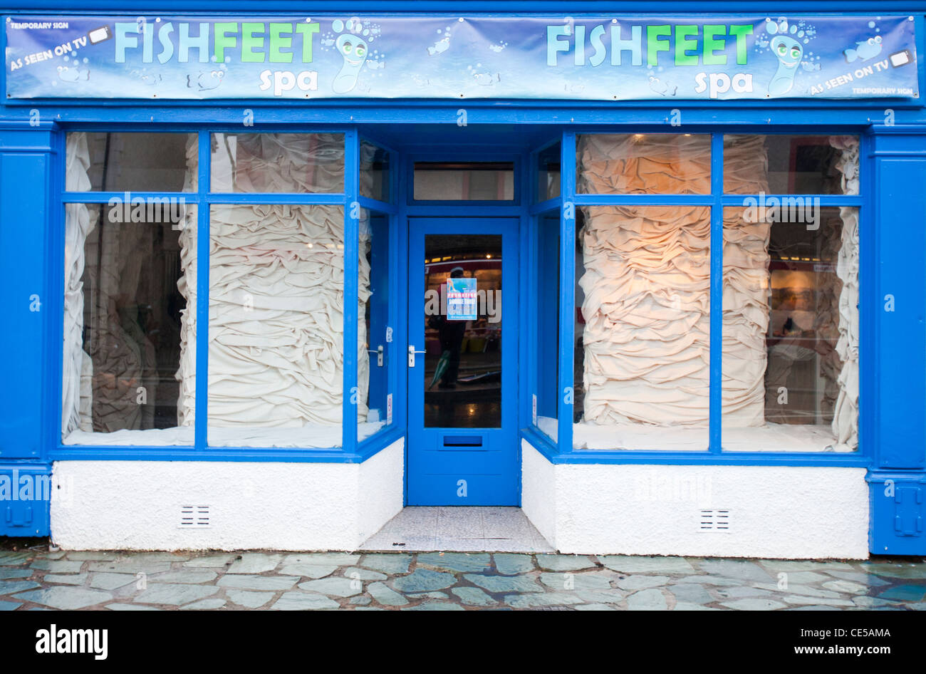 A fish foot spa shop in Keswick, Cumbria, UK. Stock Photo
