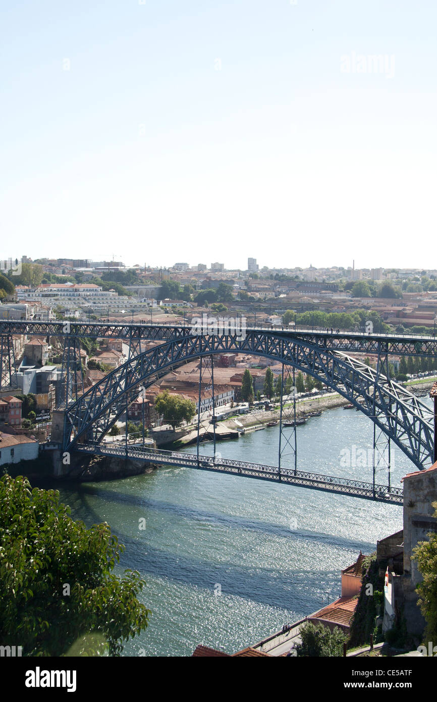 D Luis iron bridge with Vila Nova De Gaia on the background Stock Photo