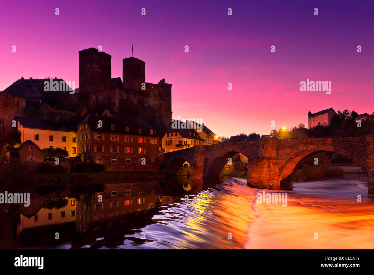 The castle in Runkel (Germany) after sunset Stock Photo Alamy
