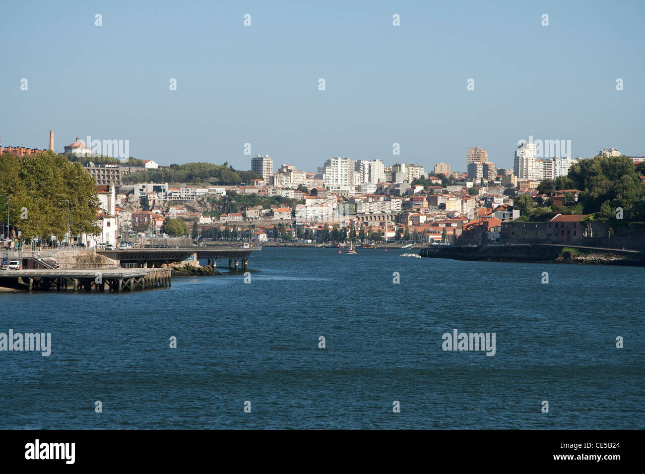 Vila Nova De Gaia from the Douro river and Porto Heliport on the left Stock Photo