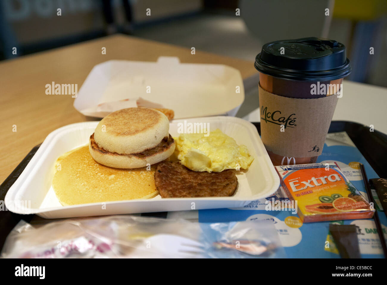 mcdonalds asian big breakfast pancake egg sausage mcmuffin hash brown hong kong hksar china asia Stock Photo