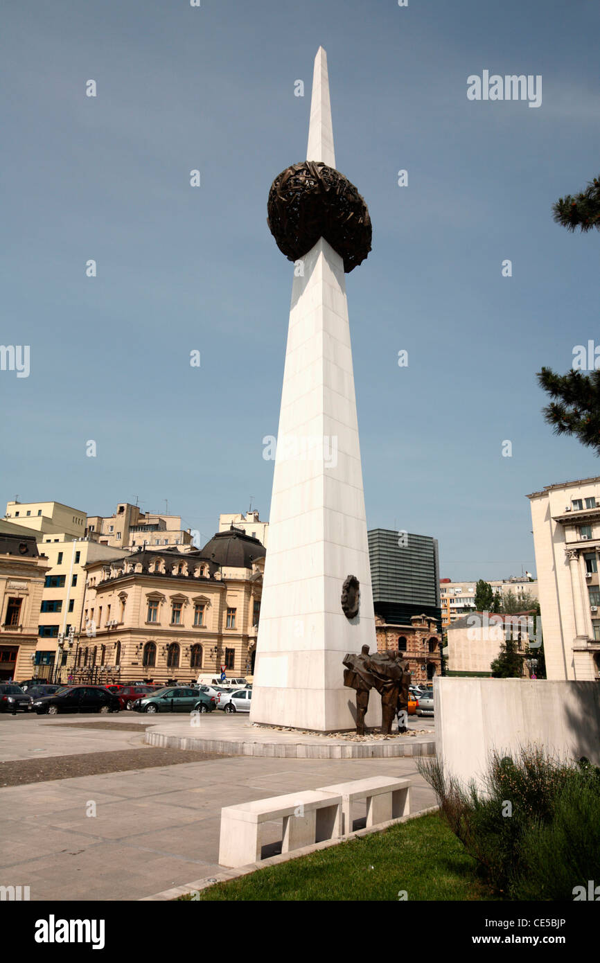 Europe, Romania, Bucharest, Pyramid of Victory at the Revivals Memorial Statue on Revolution Square Stock Photo