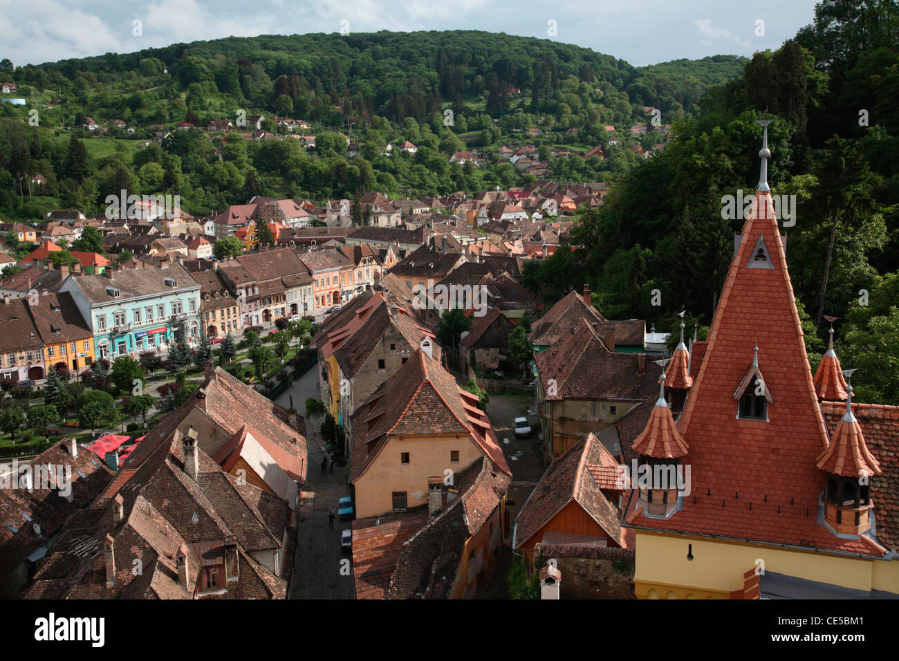 Europe, Romania, Sighisoara, The rooftop view of old town of Sighisoara Stock Photo