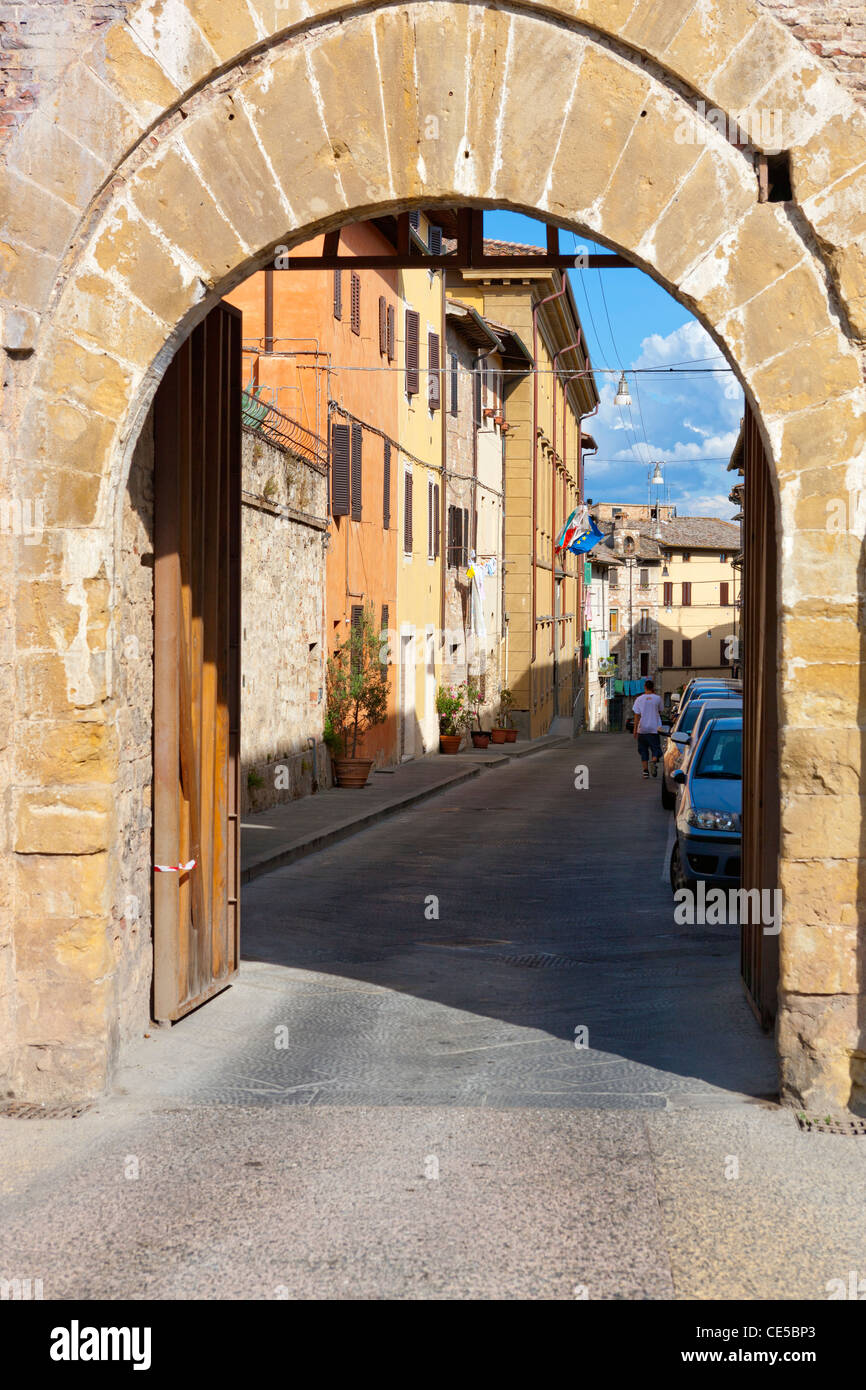 Wall and entrance gate to Colle di Val d'Elsa or Colle Val d'Elsa, Tuscany, Province of Siena, Italy, Europe Stock Photo