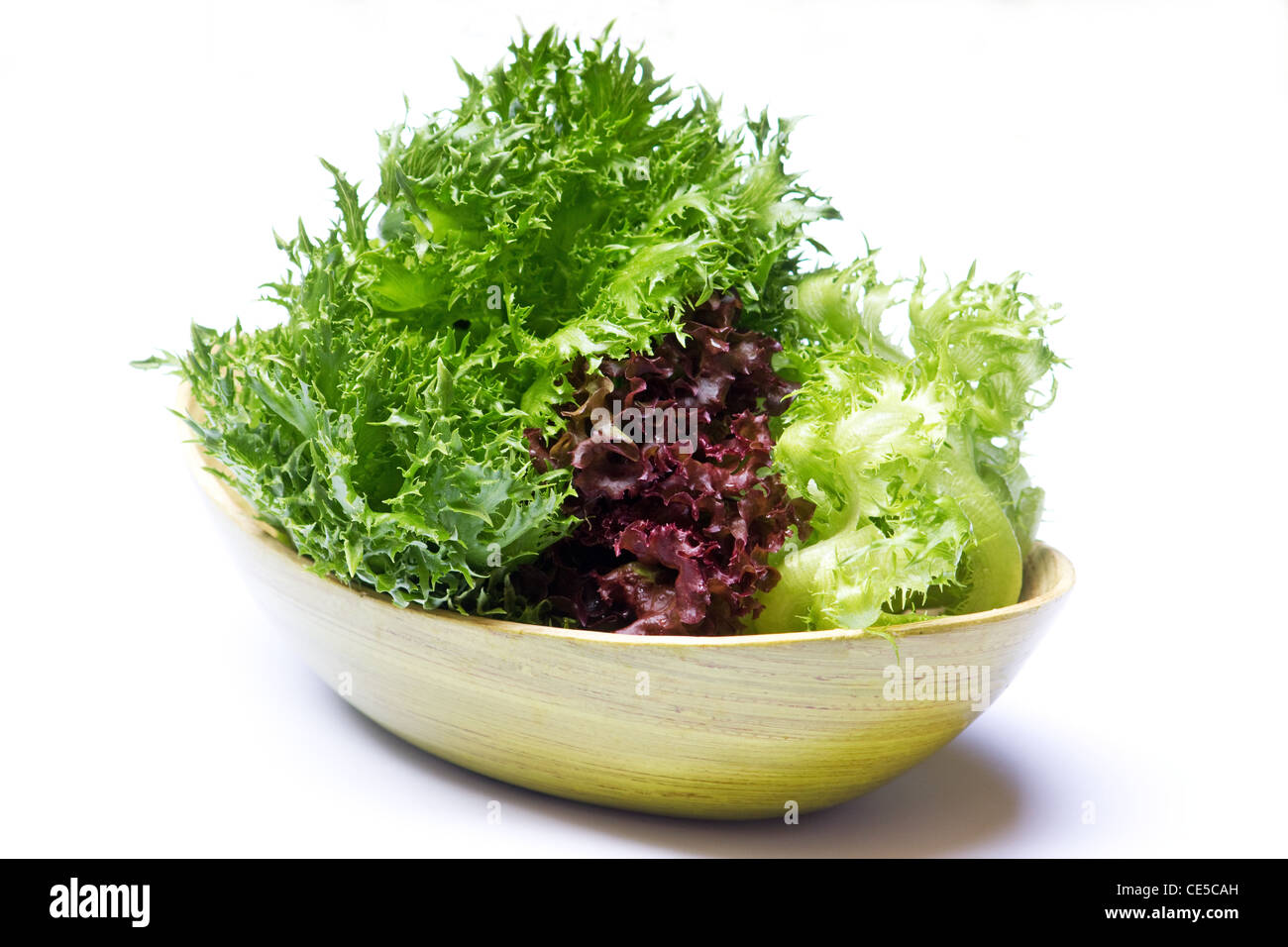 Assorted lettuces (Lactuca sativa) on white background Stock Photo