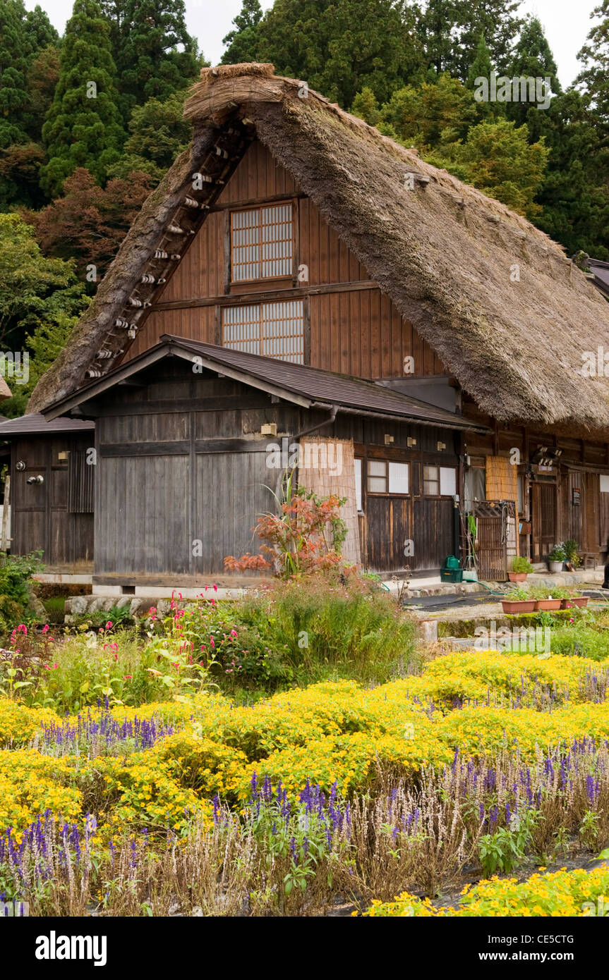 Traditional thatched roof building in Shirakawa go Unesco World Heritage Site Japan Stock Photo
