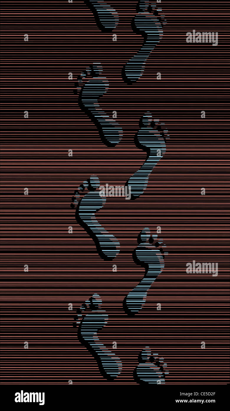 Illustration of a person's footprints across stripes Stock Photo